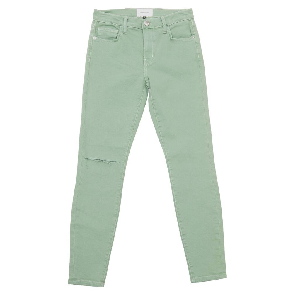 New Current/Elliott Green Denim Twill Distressed Skinny Jeans Size 27